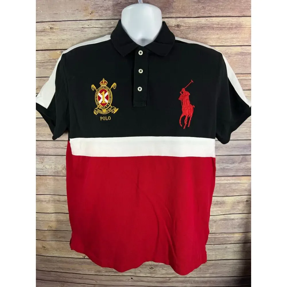 Polo Ralph Lauren Men's  Color-Block Shirt - Red, White & Black - Size Large
